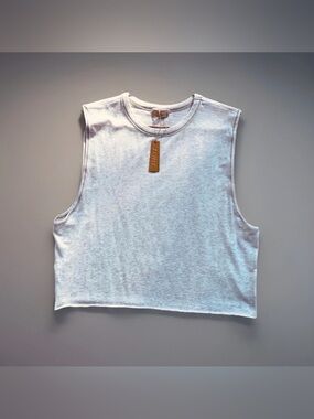 SKIMS Cropped Muscle Tank Tee Shirt Modal Cotton Raw Hem Oatmeal XS/S